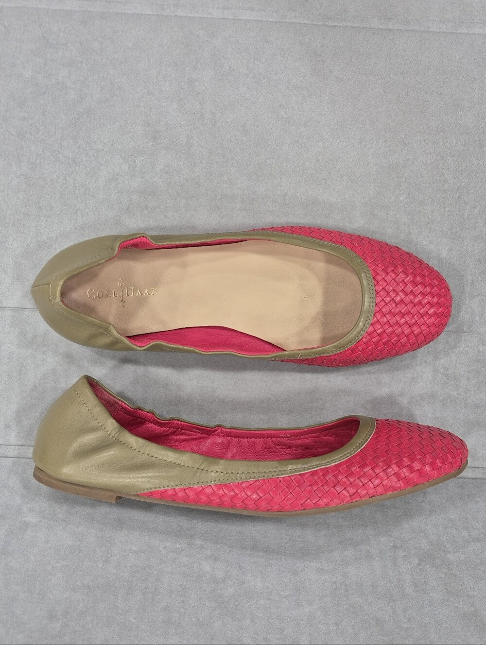 Cole Haan Irwin ballet flats women's 9.5B Punch Khaki leather basket weave